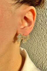 Premium Seri İthal  Zirkon Taş Kaplama Fiyonk Model Kararmayan Şık Tasarım Gold Renk Kadın Küpe