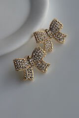 Premium Seri İthal  Zirkon Taş Kaplama Fiyonk Model Kararmayan Şık Tasarım Gold Renk Kadın Küpe