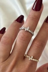 İthal Seri Zarif Zirkon Taşlı Kelebek Tasarım Ayarlanabilir Kadın Çelik Yüzük