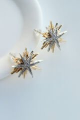 Yeni Sezon İki Renk Kuzey Yıldızı Model Zirkon Taşlı Çivi Kadın Küpe