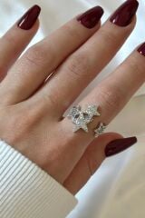 Premium Seri Yıldızlı Sarmal Full Zirkon Taşlı Tasarım Ayarlanabilir Kadın Çelik Yüzük