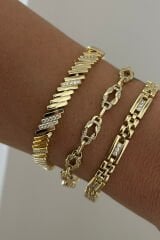 Premıum Seri Lıora Tasarım Yatay Çizgi Görünüm Zirkon Taşlı 14K Xuping Kadın Çelik Bileklik