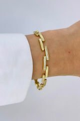 Crystal Linkage Kuyumcu İşçiliği 14K Altın Kaplama Premium Seri Kadın Çelik Bileklik