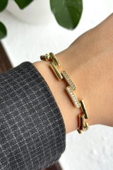 Crystal Linkage Kuyumcu İşçiliği 14K Altın Kaplama Premium Seri Kadın Çelik Bileklik