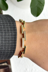 Crystal Linkage Kuyumcu İşçiliği 14K Altın Kaplama Premium Seri Kadın Çelik Bileklik