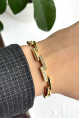 Crystal Linkage Kuyumcu İşçiliği 14K Altın Kaplama Premium Seri Kadın Çelik Bileklik