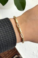 Premium Seri Elegant Tasarım Gömme Zirkon Taş Elips Model Ayarlanabilir Kadın Çelik Bileklik Kelepçe