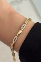 Premium Seri Elegant Tasarım Gömme Zirkon Taş Elips Model Ayarlanabilir Kadın Çelik Bileklik Kelepçe