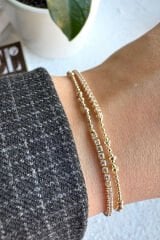 Yarım Tur Top Zincirli Yarım Tur Zirkon Taşlı Su Yolu Tasarım Çift Görünüm Kadın Çelik Bileklik