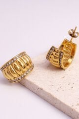 Premium Seri Ribbed Bombe Tasarım Kadın Çelik Küpe