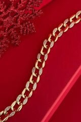 Premium Seri Gurmet Zincir Model Zirkon Taşlı Tasarım Kadın Çelik Bileklik Kelepçe