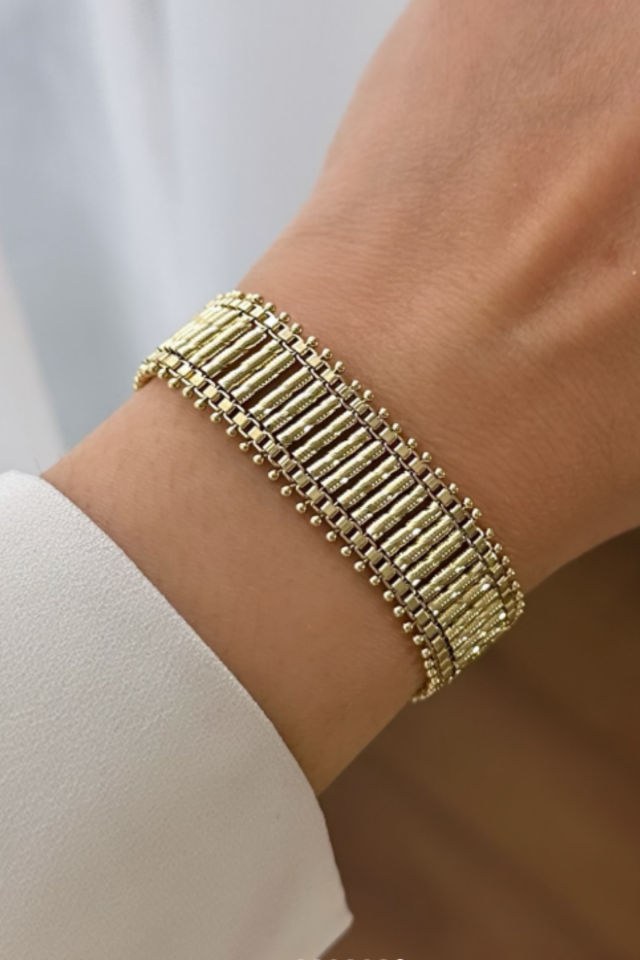 Özel Seri Tırtıklı Silindir Tasarım 14K Xuping Kadın Çelik Bileklik