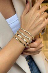 Premium Seri Zirkon Taşlı Çubuk Tasarım Kadın Çelik Bileklik Kelepçe