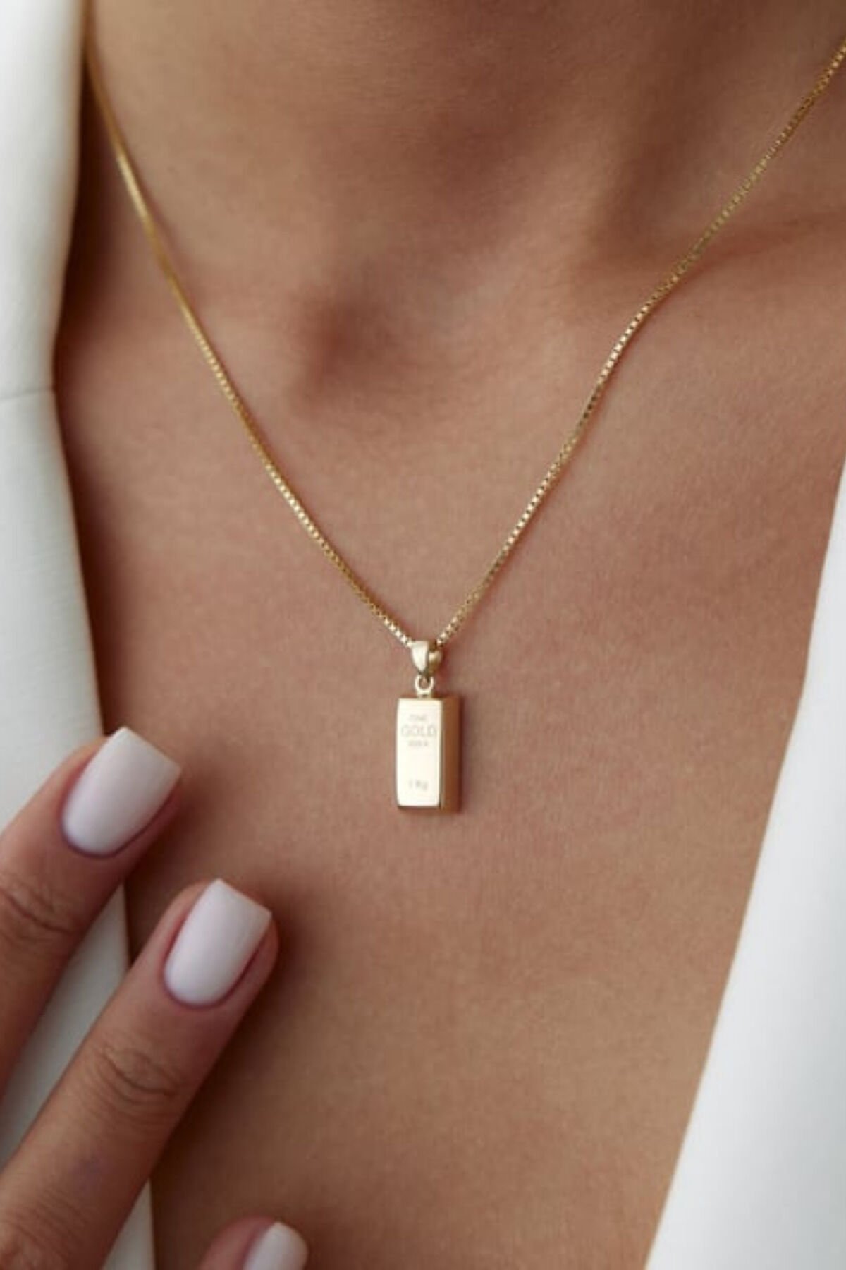 Fine Gold Külçe Altın Uçlu 316L Çelik Paslanmaz Kararmaz Kadın Çelik Kolye