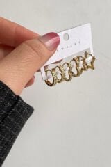 6'lı Yıldız&Kalp&Oval Halka Tasarım Gold Kadın Çelik Küpe