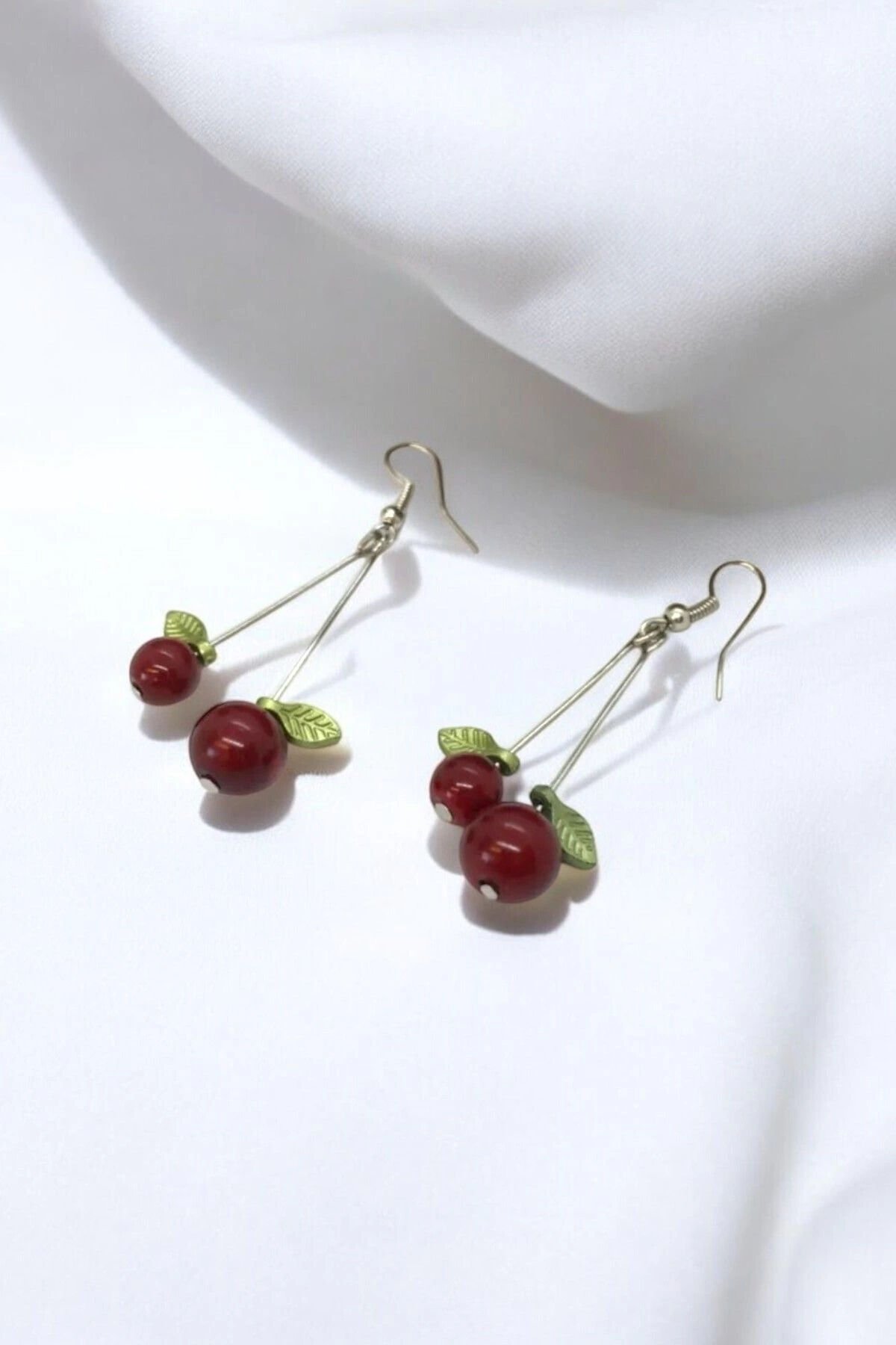 Özel Seri Kiraz Model Tasarım Kadın Bijuteri Küpe