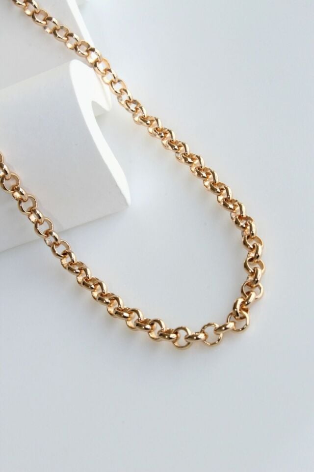Exclusive Seri Rose Renk Oval Halka Zincir Model Kadın Çelik Kolye Rose