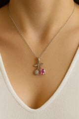 Premium Seri Kiraz Tasarım Renk Atmaz Kadın Çelik Kolye