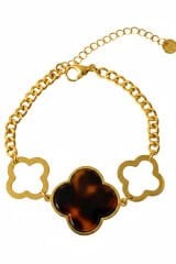 Premium Seri Marka Model Büyük Leoparlı Yonca Tasarım Kadın Çelik Bileklik