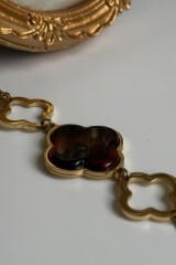 Premium Seri Marka Model Büyük Leoparlı Yonca Tasarım Kadın Çelik Bileklik