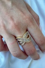 Exclusive Seri Ayarlanabilir Kararmaz Gurmet Model Zirkon Taşlı Kadın Çelik Yüzük Gold