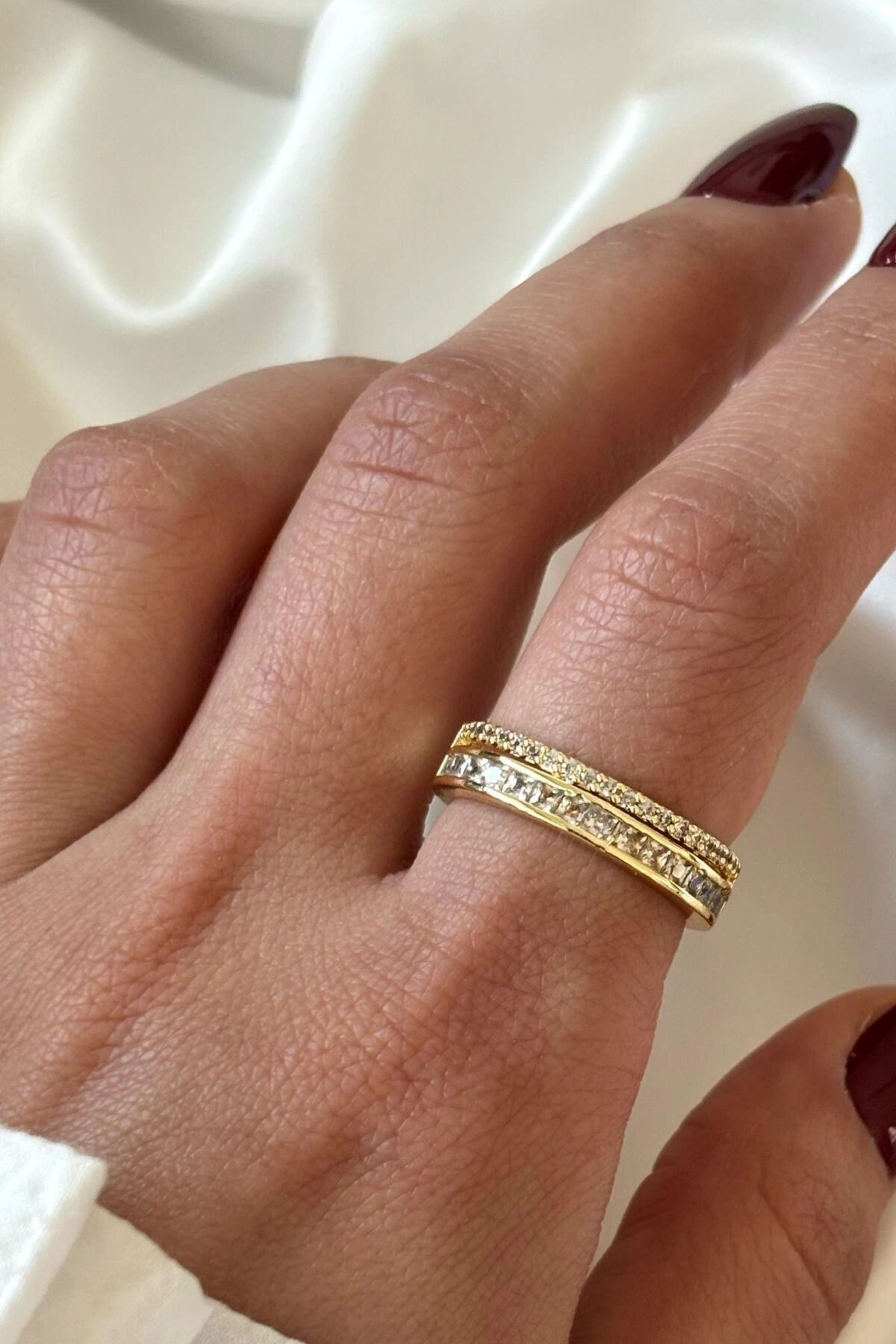 Premium Seri Twins Tasarım Ayarlanabilir Kadın Yüzük Gold