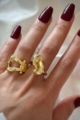 Yeni Sezon Loop 2 Li Gold Kombin Tasarım Çoklu Ayarlanabilir Kadın Yüzük Seti