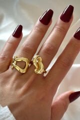 Yeni Sezon Loop 2 Li Gold Kombin Tasarım Çoklu Ayarlanabilir Kadın Yüzük Seti