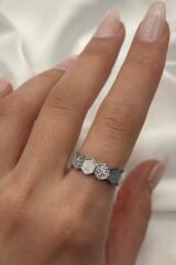 VIP %100 İthal Petek Tasarım Zirkon Taşlı Model Kararmaz Ayarlanabilir Kadın Çelik Yüzük