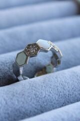 VIP %100 İthal Petek Tasarım Zirkon Taşlı Model Kararmaz Ayarlanabilir Kadın Çelik Yüzük