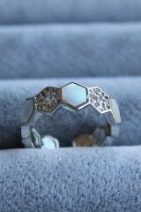 VIP %100 İthal Petek Tasarım Zirkon Taşlı Model Kararmaz Ayarlanabilir Kadın Çelik Yüzük