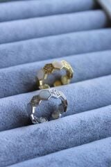 VIP %100 İthal Petek Tasarım Zirkon Taşlı Model Kararmaz Ayarlanabilir Kadın Çelik Yüzük