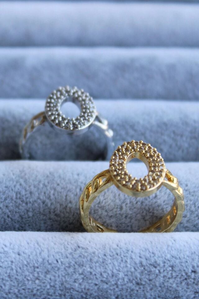 Yeni Sezon Elips Tasarım Full Zirkon Taşlı Kolları Zincir Model Ayarlanabilir Kadın Çelik Yüzük Gold