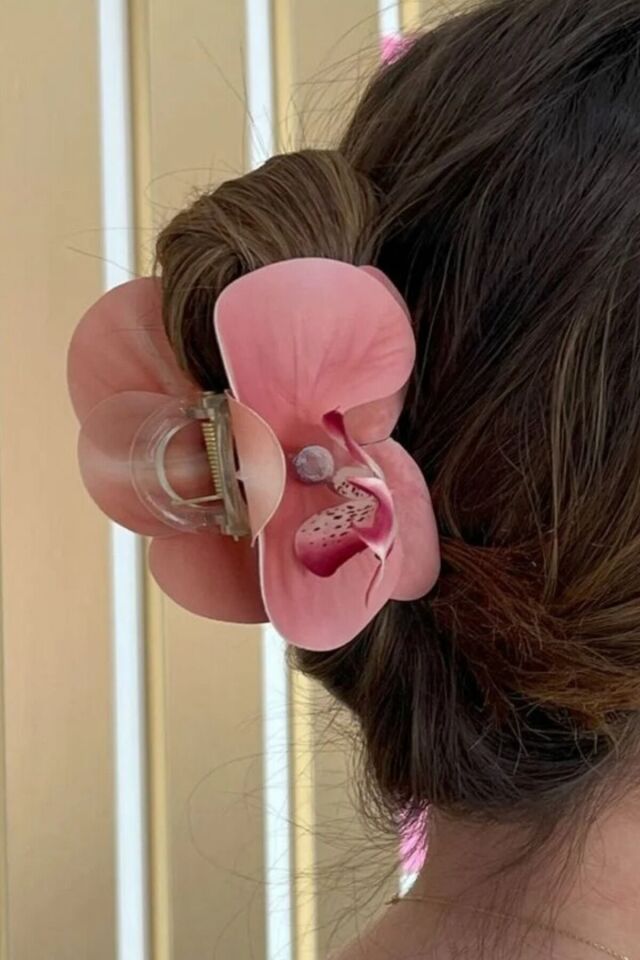 Orkide Çiçeği Tasarım Kadın Mandal Toka Somon Pembe