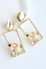 Yeni Sezon Çerçeve Sallantılı Renkli Zirkon Taşlı Tasarım Kararmaz Renk Atmaz Kadın Çelik Küpe