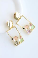 Yeni Sezon Çerçeve Sallantılı Renkli Zirkon Taşlı Tasarım Kararmaz Renk Atmaz Kadın Çelik Küpe