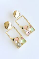 Yeni Sezon Çerçeve Sallantılı Renkli Zirkon Taşlı Tasarım Kararmaz Renk Atmaz Kadın Çelik Küpe