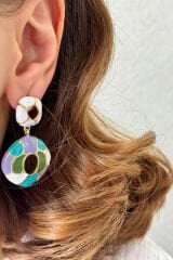 Yeni Sezon VIP Sallantılı Renkli Mineli Taşlı Tasarım Kararmaz Renk Atmaz Kadın Çelik Küpe