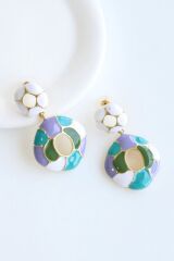 Yeni Sezon VIP Sallantılı Renkli Mineli Taşlı Tasarım Kararmaz Renk Atmaz Kadın Çelik Küpe