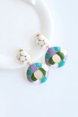 Yeni Sezon VIP Sallantılı Renkli Mineli Taşlı Tasarım Kararmaz Renk Atmaz Kadın Çelik Küpe