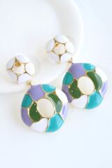 Yeni Sezon VIP Sallantılı Renkli Mineli Taşlı Tasarım Kararmaz Renk Atmaz Kadın Çelik Küpe