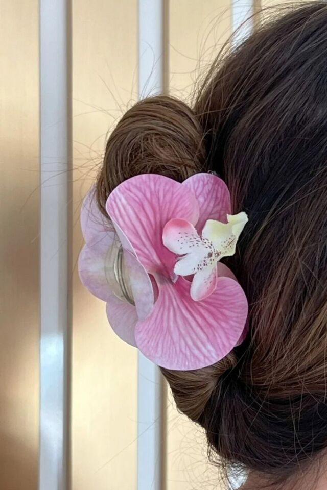Orkide Çiçeği Tasarım Kadın Mandal Toka Pudra Pembe
