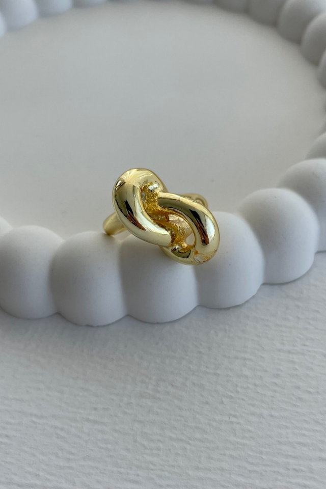 Yeni Seri Cilalı Ünlü Model Düğüm Tasarım Günlük Ayarlanabilir Kadın Çelik Yüzük Gold