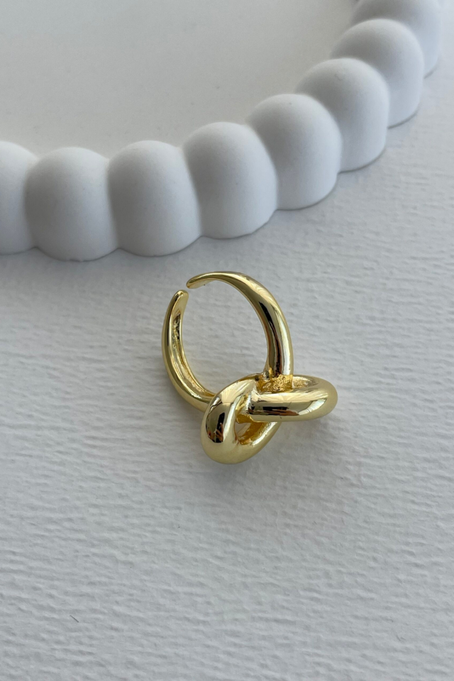 Yeni Seri Cilalı Ünlü Model Düğüm Tasarım Günlük Ayarlanabilir Kadın Çelik Yüzük Gold