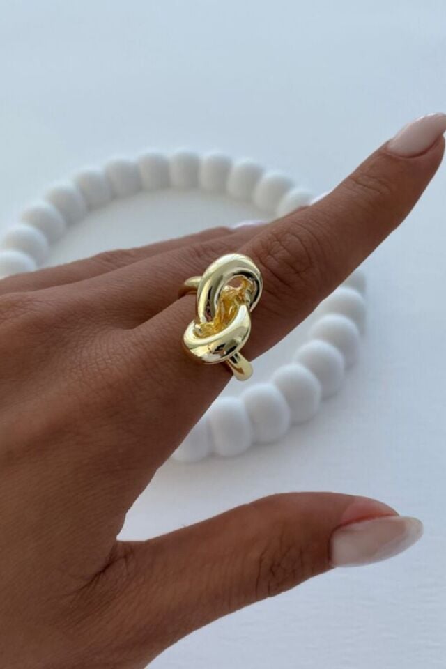 Yeni Seri Cilalı Ünlü Model Düğüm Tasarım Günlük Ayarlanabilir Kadın Çelik Yüzük Gold