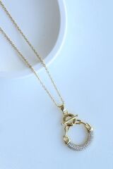 Zarif Gemici Zincirli Gold Gümüş Tasarım Renk Atmaz Kararmaz Kadın Çelik Kolye