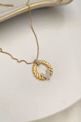 Zarif Burgulu Elips Zirkon Taşlı V Tasarım Renk Atmaz Kararmaz Kadın Çelik Kolye