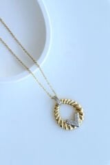 Zarif Burgulu Elips Zirkon Taşlı V Tasarım Renk Atmaz Kararmaz Kadın Çelik Kolye