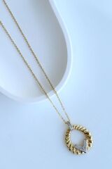 Zarif Burgulu Elips Zirkon Taşlı V Tasarım Renk Atmaz Kararmaz Kadın Çelik Kolye