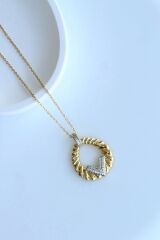 Zarif Burgulu Elips Zirkon Taşlı V Tasarım Renk Atmaz Kararmaz Kadın Çelik Kolye